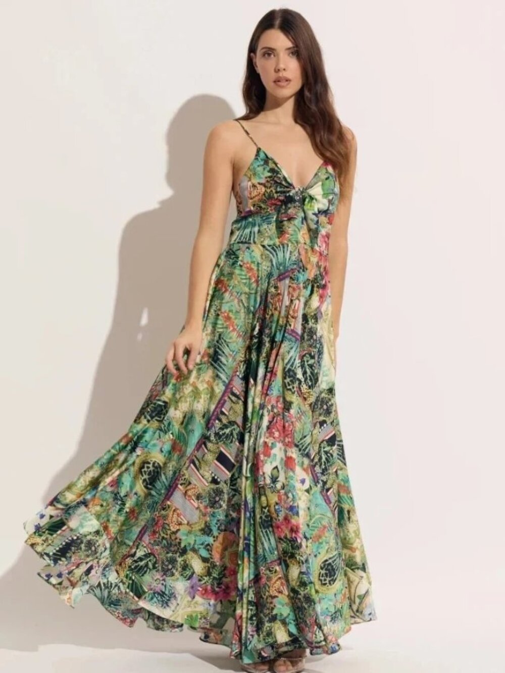 Oo La La Tropical Jungle Print Tie-Front Maxi Dress